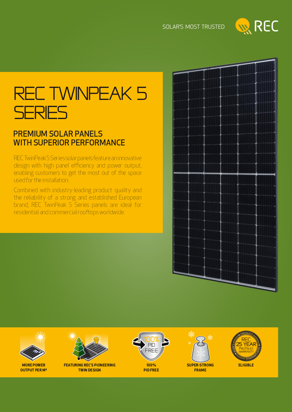 REC TP5 410w BLACK FRAME / WHITE BACKING SHEET Half Cell Solar Panel