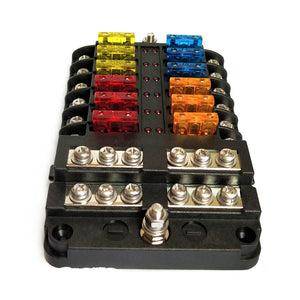 Blade Fuse Block with Cover - 12 Circuit with Negative Bus